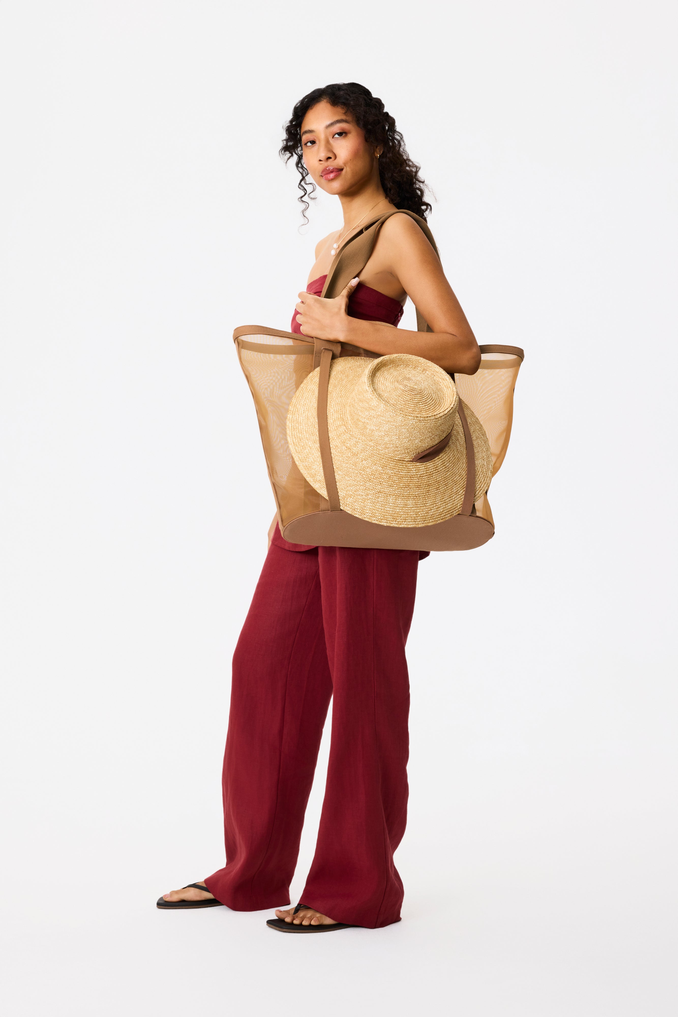 The Mesh Beach Tote in Camel